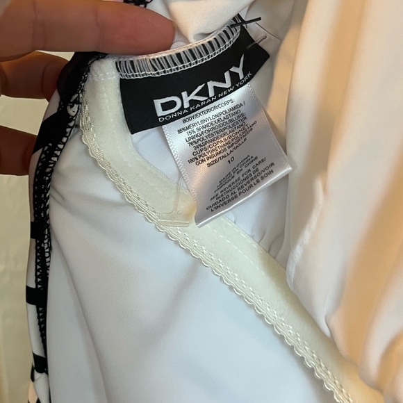 DKNY Women's Striped One Piece Swimsuit - Black, Pink, White - Picture 3 of 3